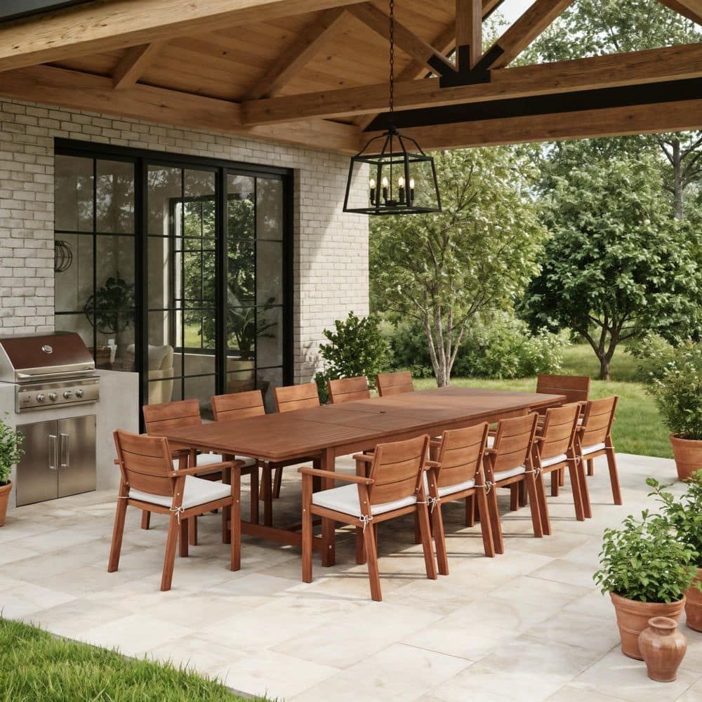 Arko 13-Piece Dark Finish Wood Outdoor Rectangular Extendable Dining Set price history on PriceWatchPro