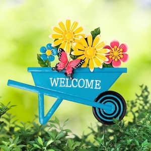 Glitzhome 44 in. H Metal Blue Flower Wind Spinner Yard Stake