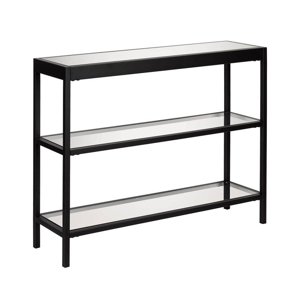 Bronzed Metal & Glass 36" Console Table with Storage Shelves