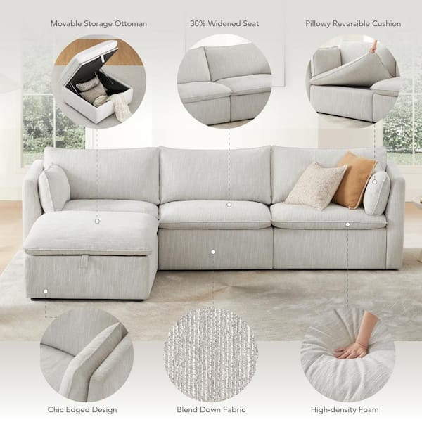 Spruce & Spring Nereidix 114 in. 4-Piece Fabric Modern