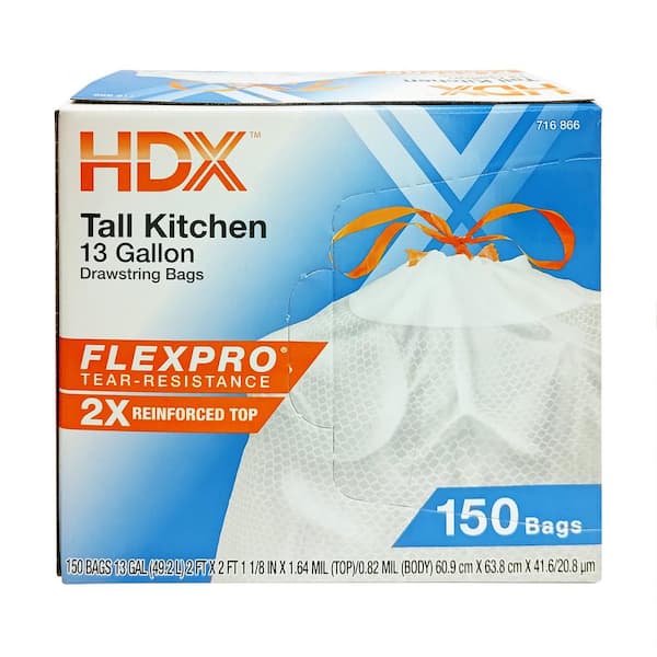 Flextra Tall Kitchen Drawstring Trash Bags, Fresh Scent, 13 Gallon