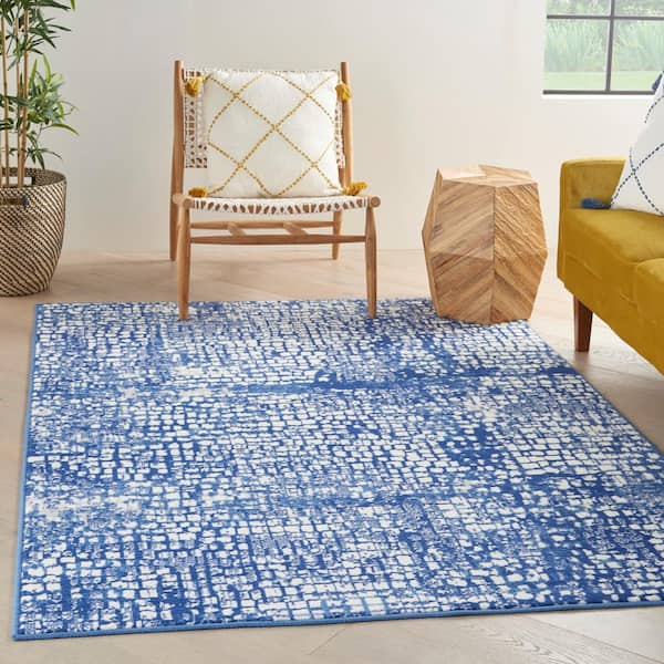 Whimsicle Ivory Navy 5 ft. x 7 ft. Abstract Contemporary Area Rug
