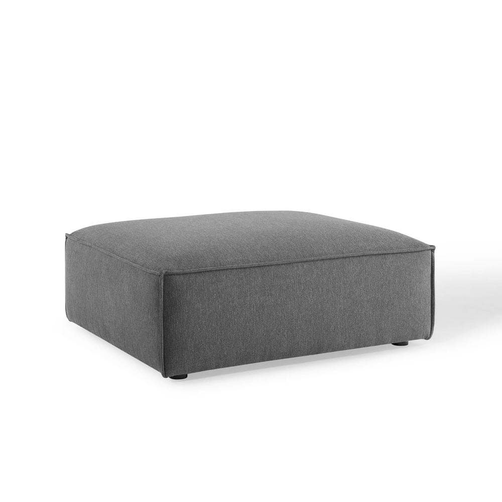Charcoal Round Minimalist Fabric Ottoman, 41.5" x 35"