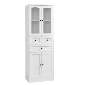 23 in. W x 14.5 in. D x 67 in. H MDF Board White Freestanding Linen Cabinet, Four Doors Bathroom Storage Cabinet