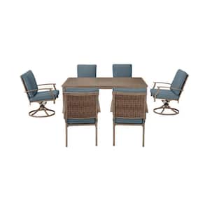 Geneva Brown Wicker Outdoor Patio Stationary Dining Chair with Sunbrella Denim Blue Cushions (2-Pack)