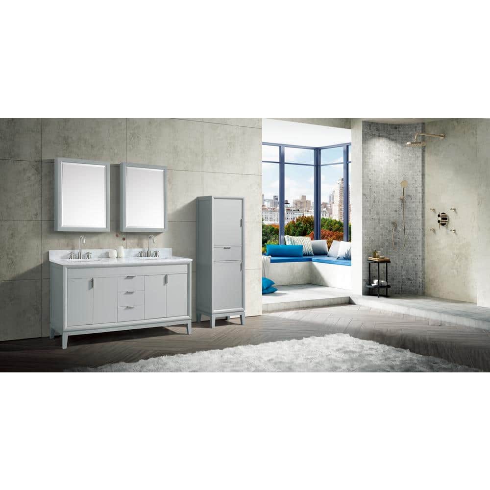 Modern Dove Gray 60" Double Solid Wood Freestanding Vanity Cabinet