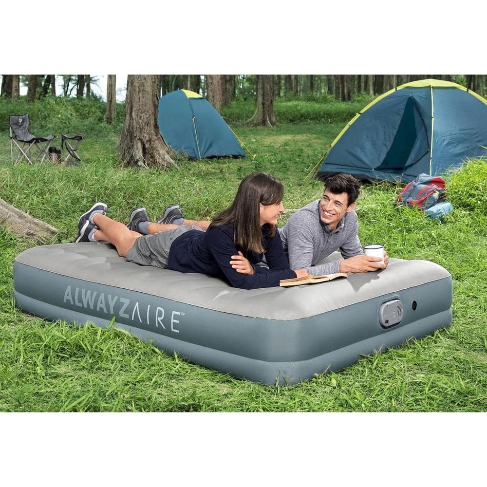 Gray Queen Inflatable Air Mattress with Rechargeable Pump