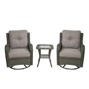 Patio Swivel Wicker Outdoor Rocking Chairs 2-Pieces and Side Table Sets with Light Gray Cushion (Set of 2)