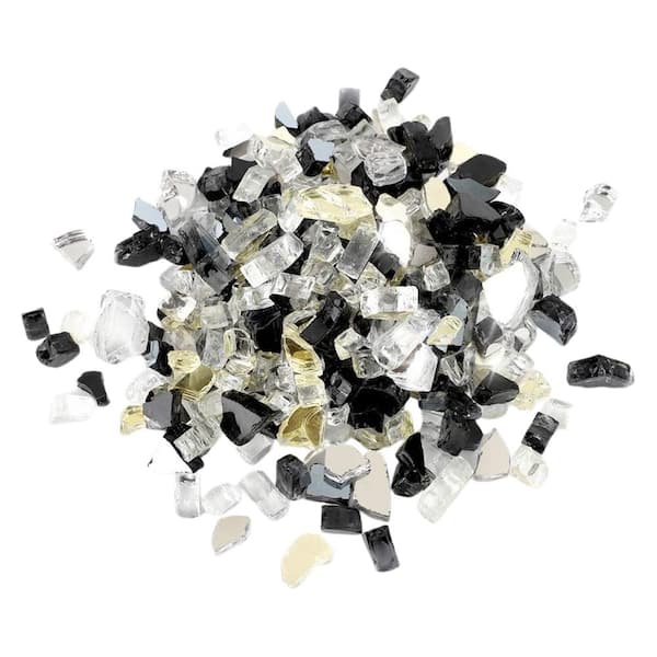 Misopily 1/2 in. 10 lbs. Reflective Fire Glass Rock for Indoor/Outdoor Gas Fire Pit,Fireplace and Landscaping,Onyx Black and Gold
