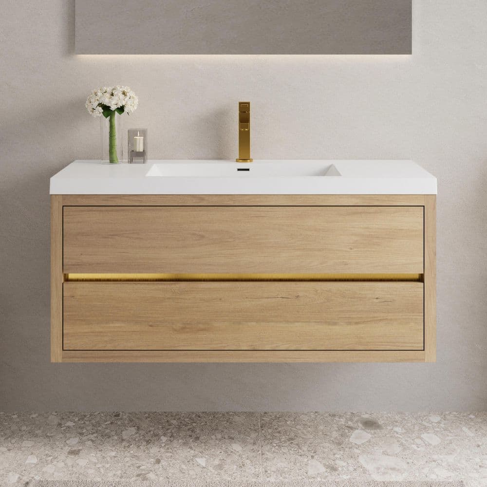 48 in. Single Sink Floating Oak Bath Vanity with White Resin Top (Assembled), Ample Storage Space, Invisible Handle price history on PriceWatchPro