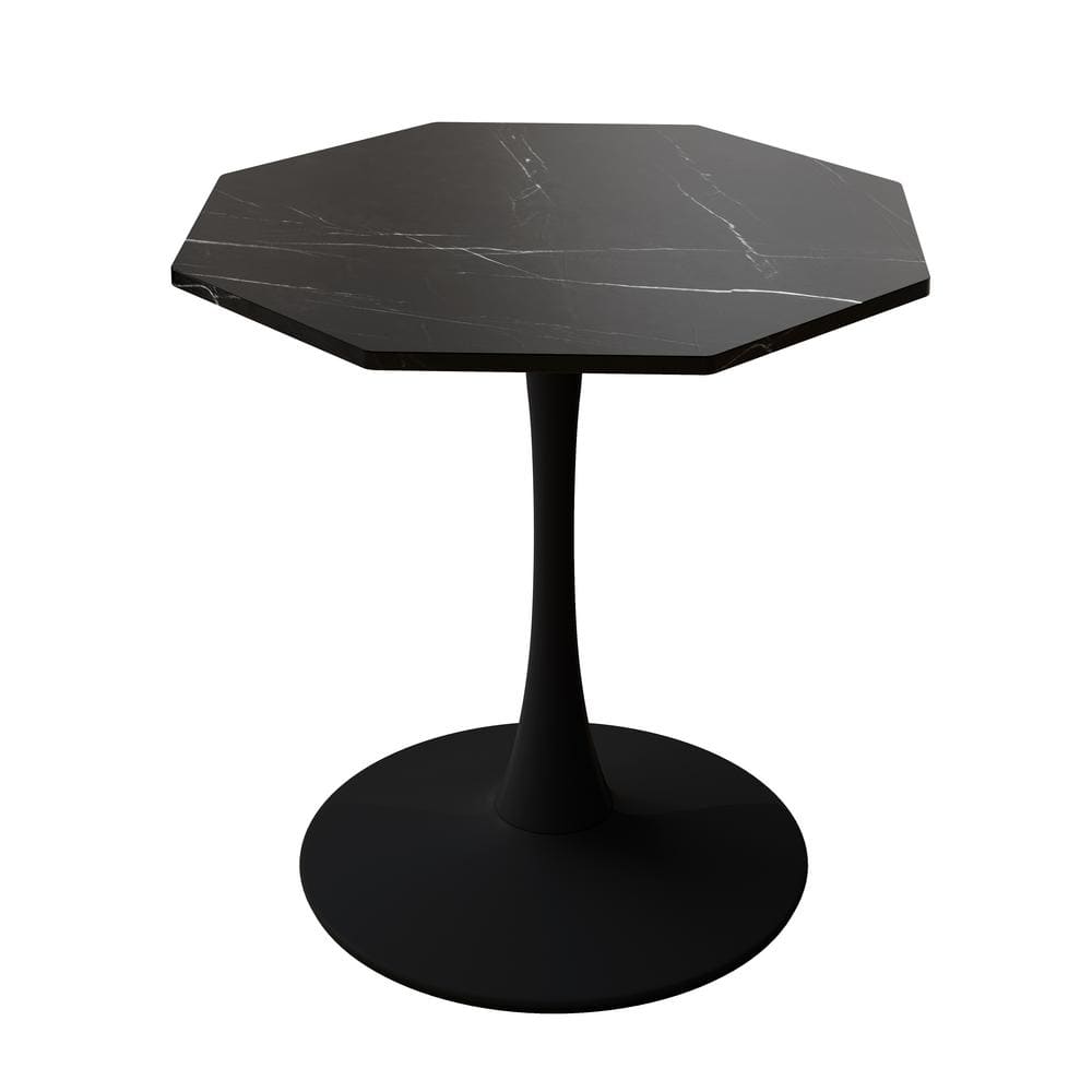 31.50 in. Marble Black Modern Octagonal Outdoor Coffee Table with MDF Table