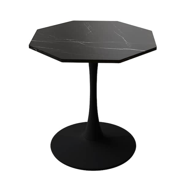 Unbranded 31.50 in. Marble Black Modern Octagonal Outdoor Coffee Table with MDF Tabletop, Metal Base