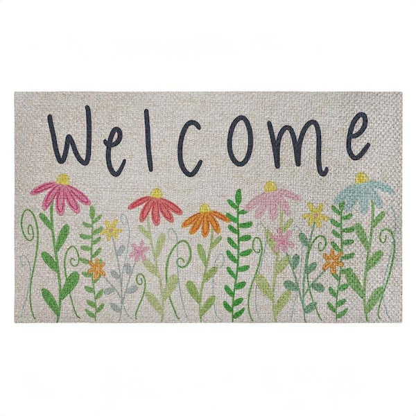 Spring Wildflower Welcome Multi-Colored 18 in. x 30 in. Polyester Non-Slip Outdoor Door Mat