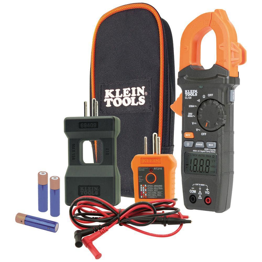 Klein Tools Digital Clamp Meter Electrical Maintenance and GFCI Tester Set CL120KIT The Home Depot