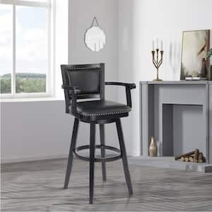 Broadmoor 36 in. Extra Tall Black High Back Wood Swivel Stool with Arms