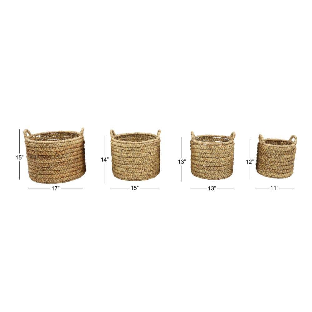 Beige Seagrass Round Storage Basket with Hard Handles