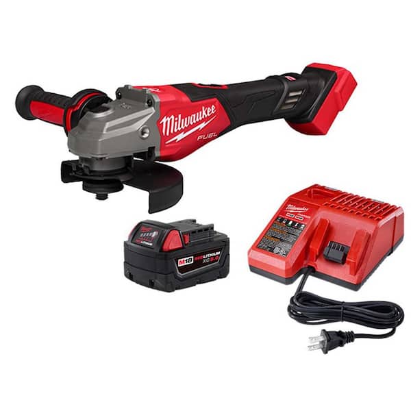 Milwaukee M18 FUEL 18V Lithium-Ion Brushless Cordless 4-1/2 in./6 in. Braking Grinder w/ Slide Switch & (1) 5Ah Battery & Charger