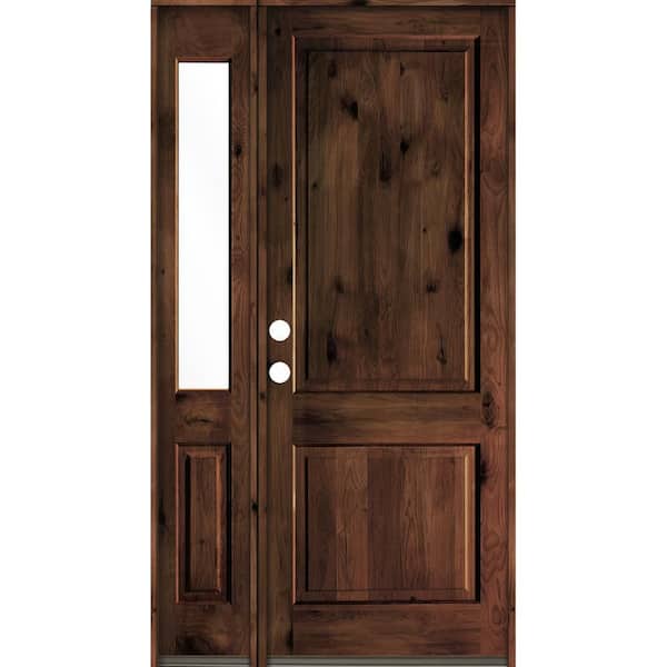 Krosswood Doors 50 in. x 96 in. Rustic knotty alder 2-Panel Right-Hand/Inswing Clear Glass Red Mahogany Stain Wood Prehung Front Door