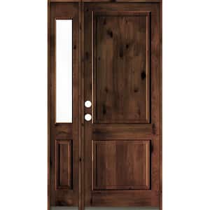 56 in. x 96 in. Rustic knotty alder 2-Panel Right-Hand/Inswing Clear Glass Red Mahogany Stain Wood Prehung Front Door