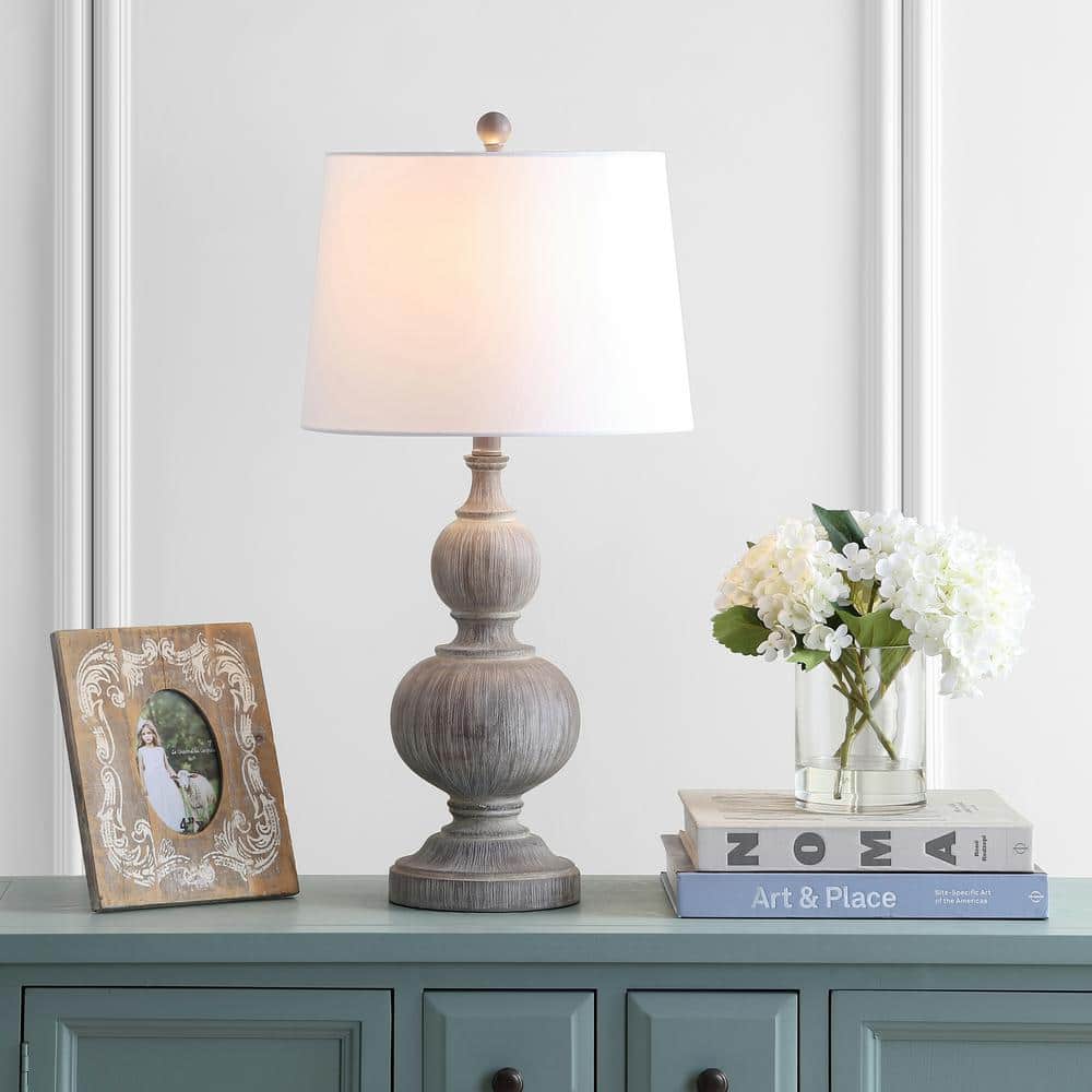 Ephraim Weathered Faux Wood Traditional Table Lamp Set, Gray