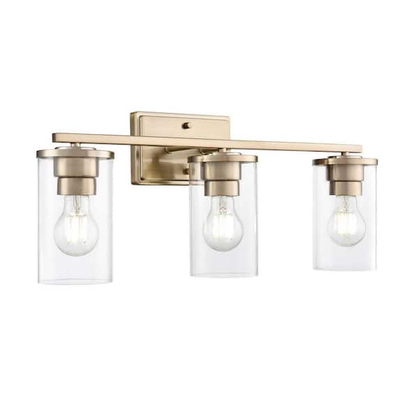 Verlana 22 in. Wide 3-Light Modern Gold Vanity Light with Clear Glass Shades