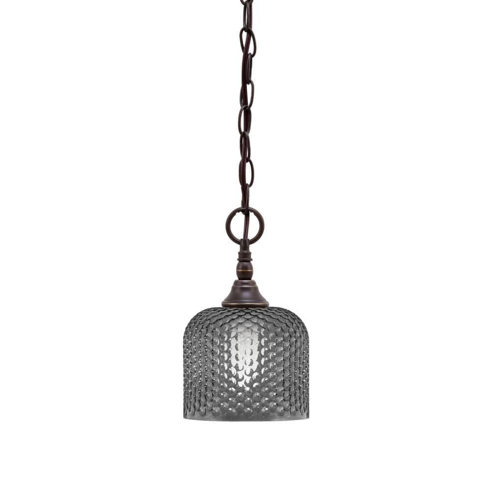 Elva 100-Watt 1_light Dark Granite Shaded Pendant Light with 6 in. Smoke Te