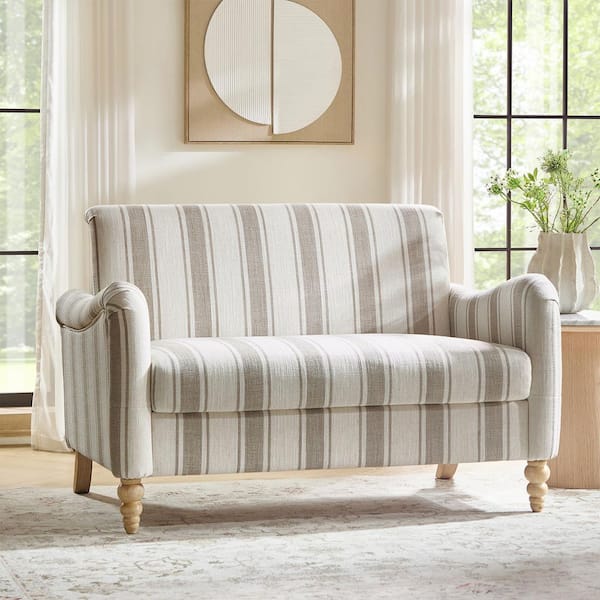 Ahlea 51 in. W Polyester Farmhouse Loveseat with Solid Wood Spindle Legs in Tan