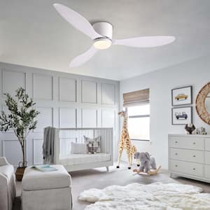 52 in. Smart Indoor White Low Profile 3-Blades Ceiling Fans with Lights with Remote Included