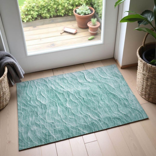 Mayfield Premium Machine Washable Abstract AMF1614 Aqua 2 ft. x 3 ft. Area Rug