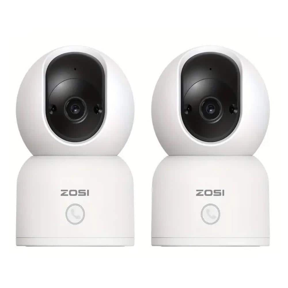 ZOSI 3MP 2K PTZ WiFi Plug-in Security Camera Baby Monitor, One Press Call, 2-Way Audio, Smart AI Detection, 2.4/5GHZ- 2 Packs