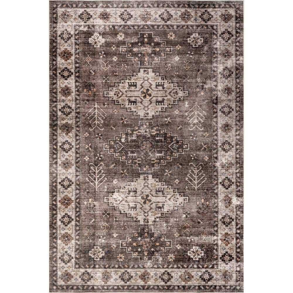 Barbary Distressed Spill Proof Washable Dark Brown 8 ft. x 10 ft. Indoor Area Rug price history on PriceWatchPro