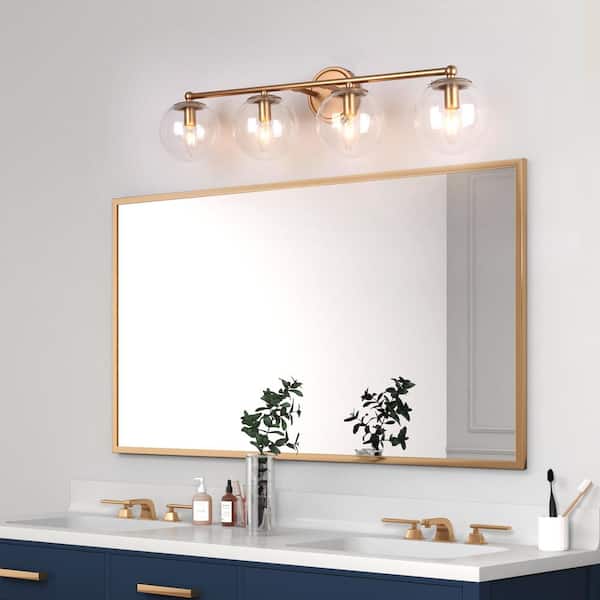 Modern Globe Bedroom Wall Lights 30 in. 4-Light Dome Bathroom Wall Light Fixture with Clear Glass Shades
