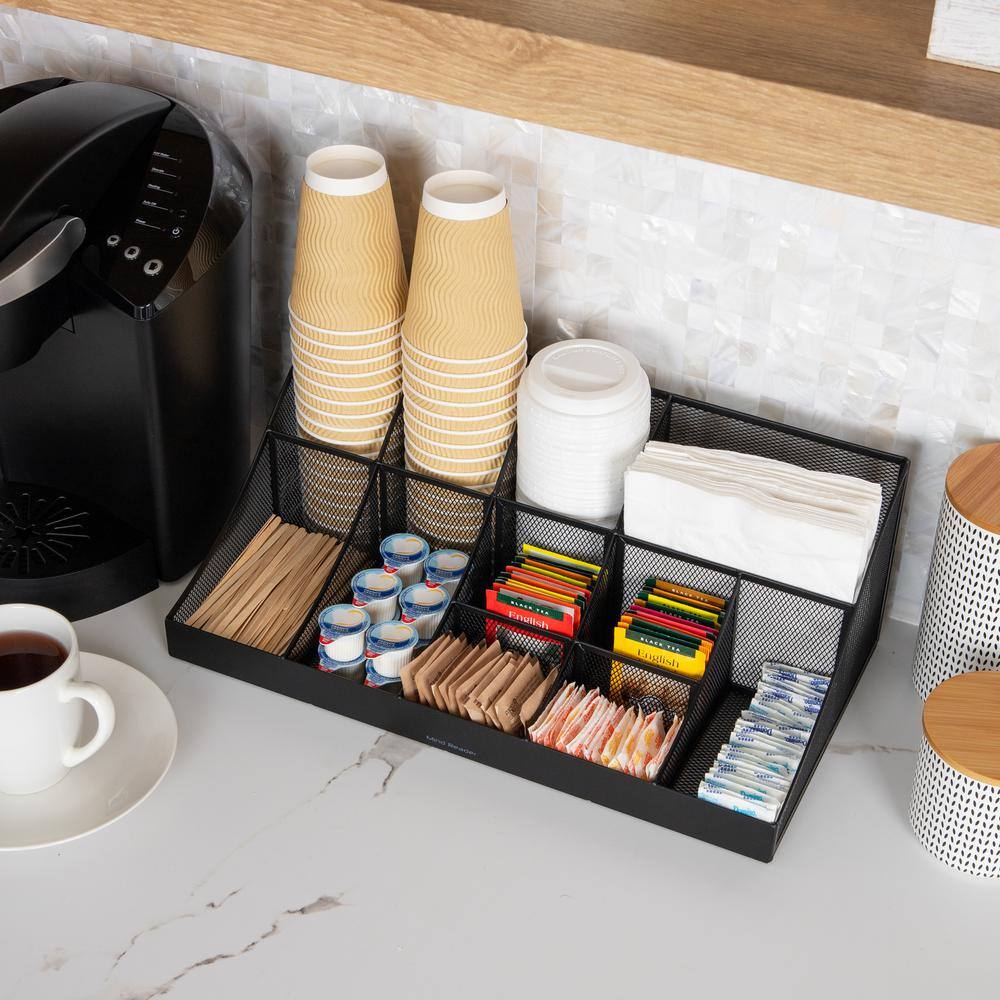 Black Mesh 11-Compartment Cup and Condiment Organizer