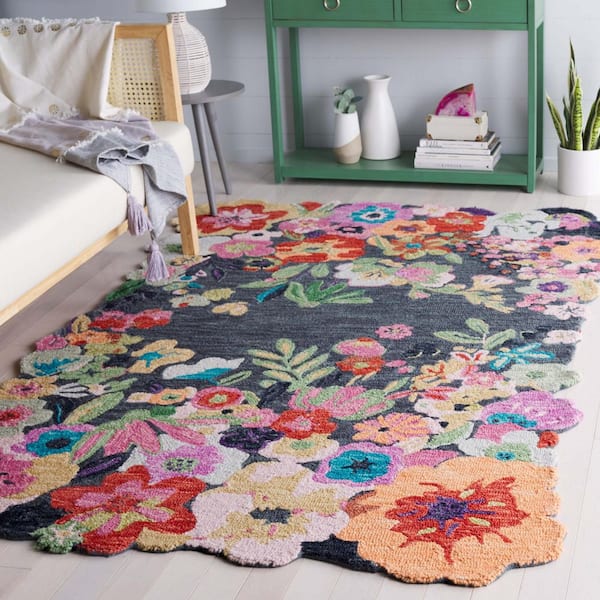Jardin 6 ft. x 6 ft. Gray/Pink Botanical Floral Square Area Rug