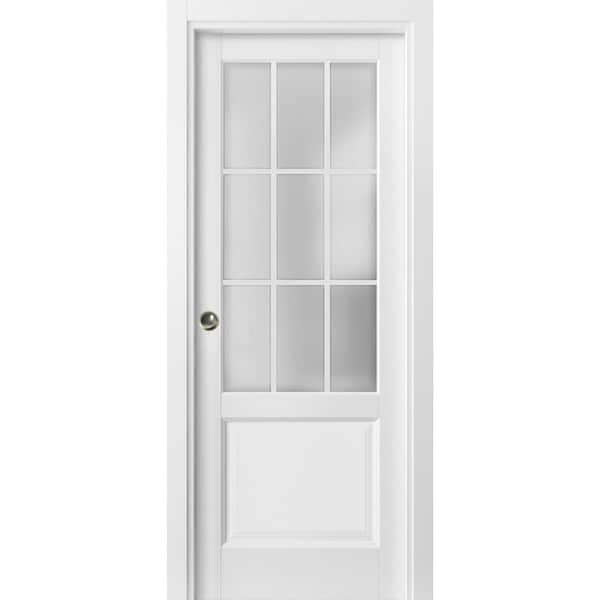 Sartodoors 3309 42 in. x 80 in. 9 Lites White Finished Solid Wood Sliding Door