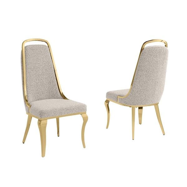 Best Quality Furniture Bora Grey Boucle Fabric Side Chair (Set of 2) with Gold Legs