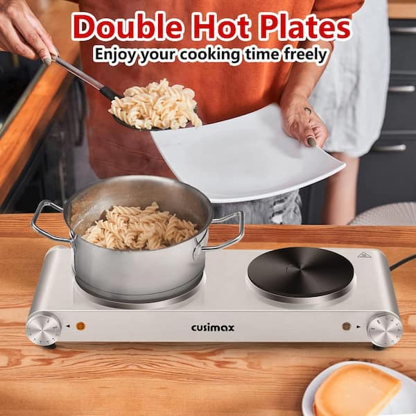 Costway 1800W Double Hot Plate Electric Countertop Burner Stainless Steel 5 Power Levels - Silver