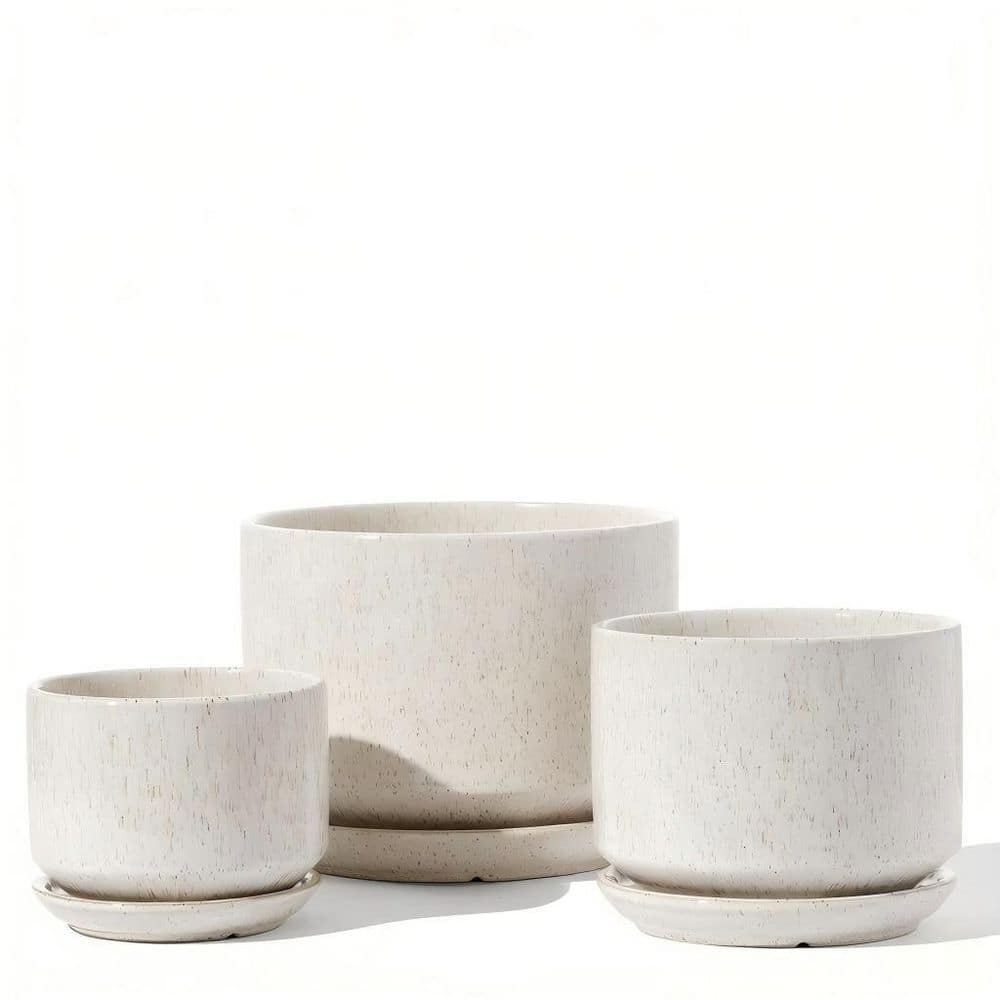 Hcman 3 Pack Ceramic Plant Pots Set, Planter with Drainage Holes for ...