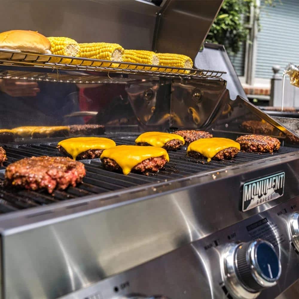 Green Stainless Steel 4-Burner Propane Gas Grill with Side Burner