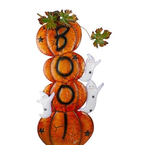 33 in. Multi-Colored Stacked Pumpkins Outdoor Halloween Decoration Unlit
