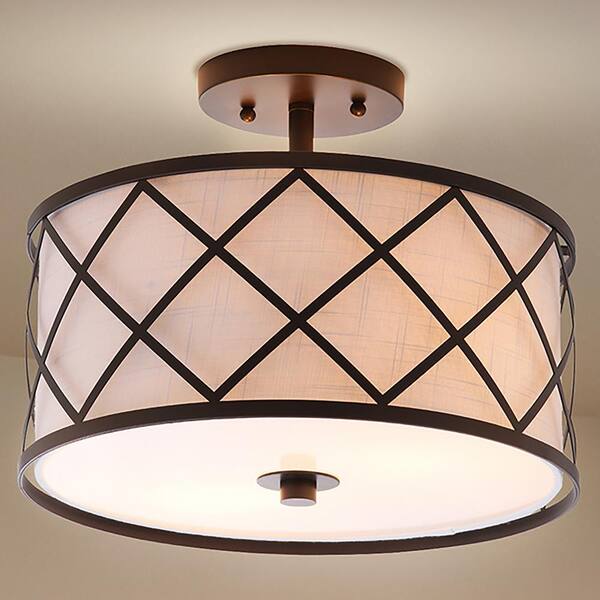 JONATHAN Y Elizabeth 13.25 in. Metal LED Flush Mount, Oil Rubbed Bronze/White