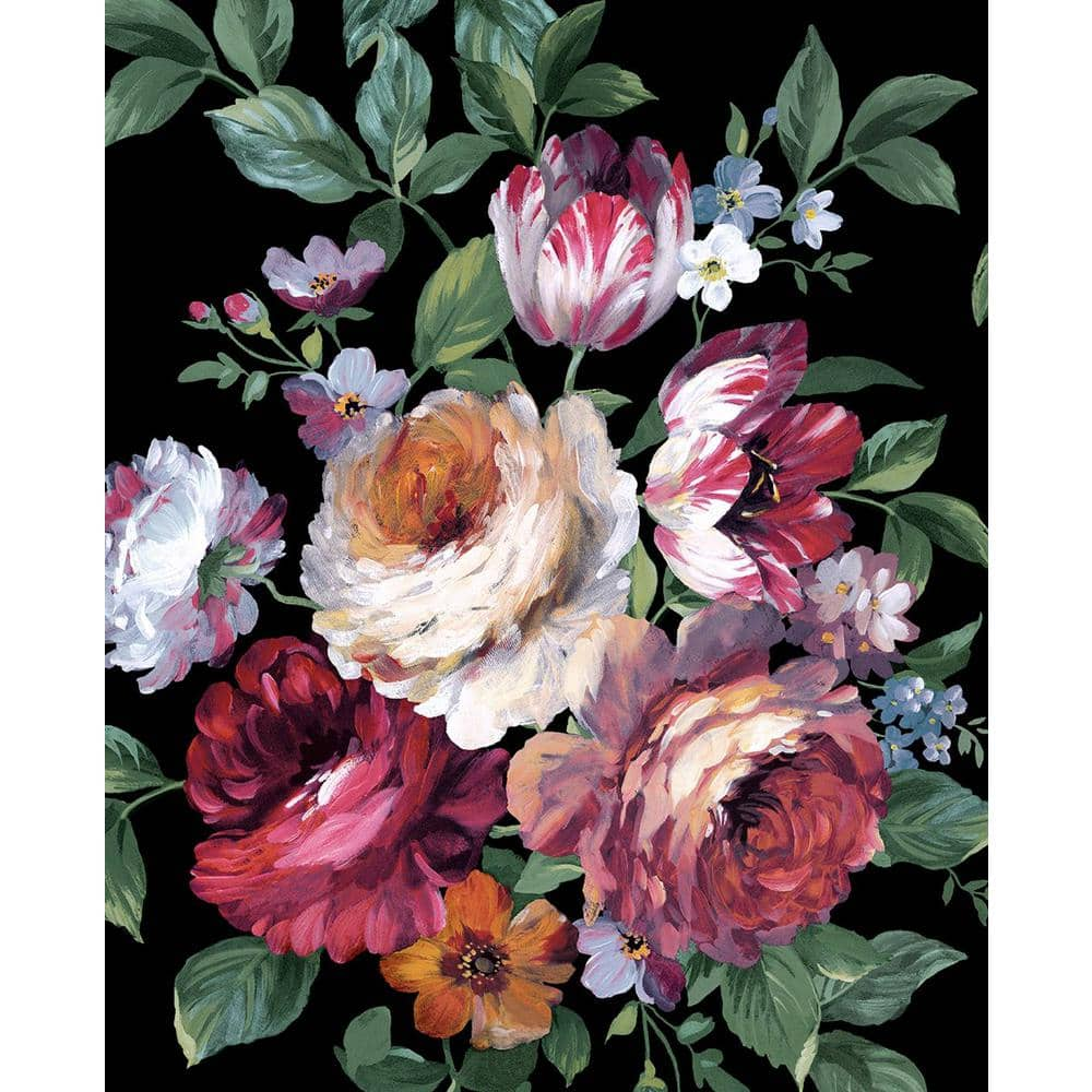 NextWall 30.75 sq. ft. Ebony and Jewel Box Large Bouquet Vinyl