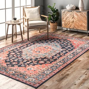 Francis Persian Medallion Machine Washable Blue Doormat 3 ft. x 5 ft. Accent Rug