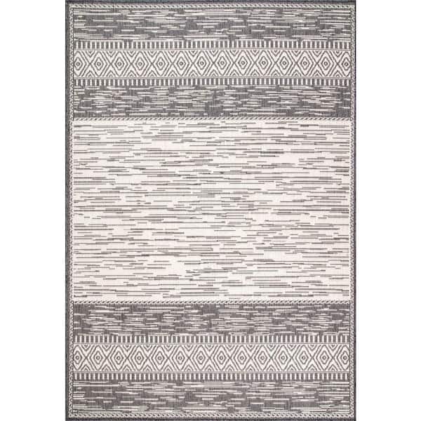 Lana Striped Gray 8 ft. x 8 ft. Indoor/Outdoor Patio Square Area Rug