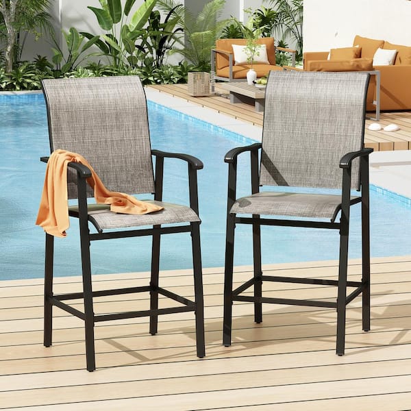 WIAWG Stackable Metal Outdoor Bar Stools Patio Garden Chairs In Gray