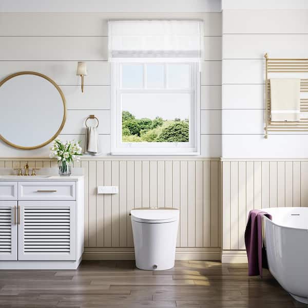 Elongated Smart Bidet Toilet in White with Rose Gold Backlid, Buid-in Tank, Foot Kick Flush, Rear/Front Wash, Remote