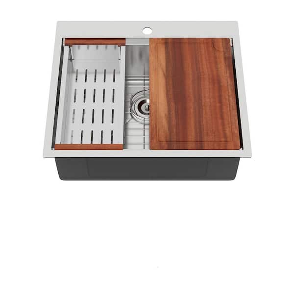 25 in. Drop-in Single Bowl 16 Gauge Stainless Steel Kitchen Sink with Drain