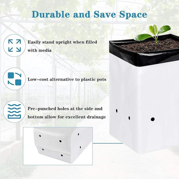 Viagrow Grow Bags Thick Plastic Grow Bags for Potting, Seedlings, Rootings,  3 Gallon 50 Pack, White
