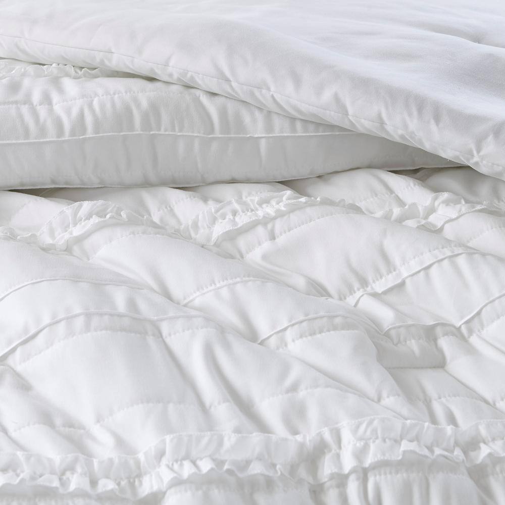 Serene White Queen Ruffled 5-Piece Microfiber Comforter Set