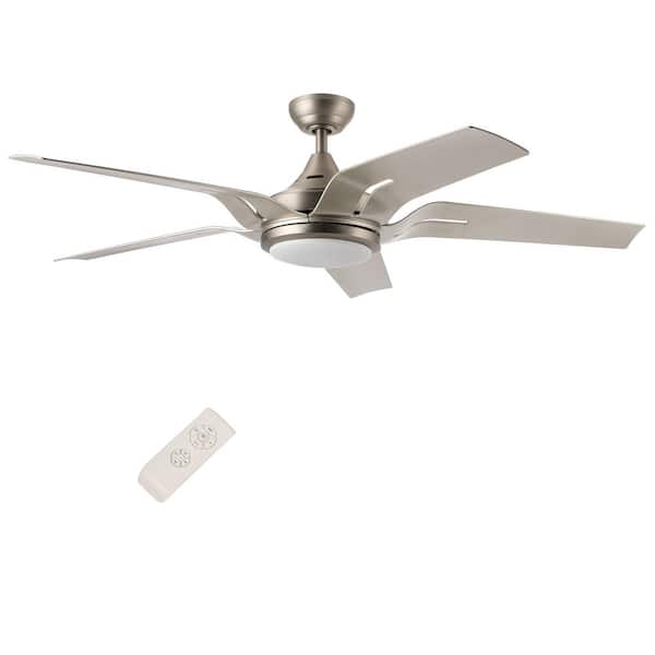 Merra 56 In Led Indoor Brushed Nickel Ceiling Fan With Light Kit And Remote Control Cfn 1012 Ni Bnhd 1 Led Indoor Brushed Nickel Ceiling Fan, Modern Brushed Nickel Ceiling Fan